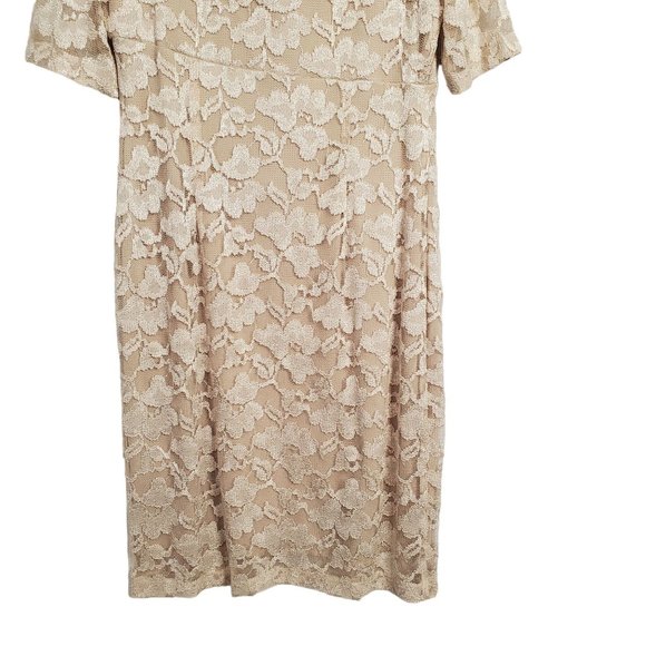 Connected Size 16 Dress Lace Overlay Lined Stretch Faux Wrap Cocktail Champagne - Picture 7 of 12